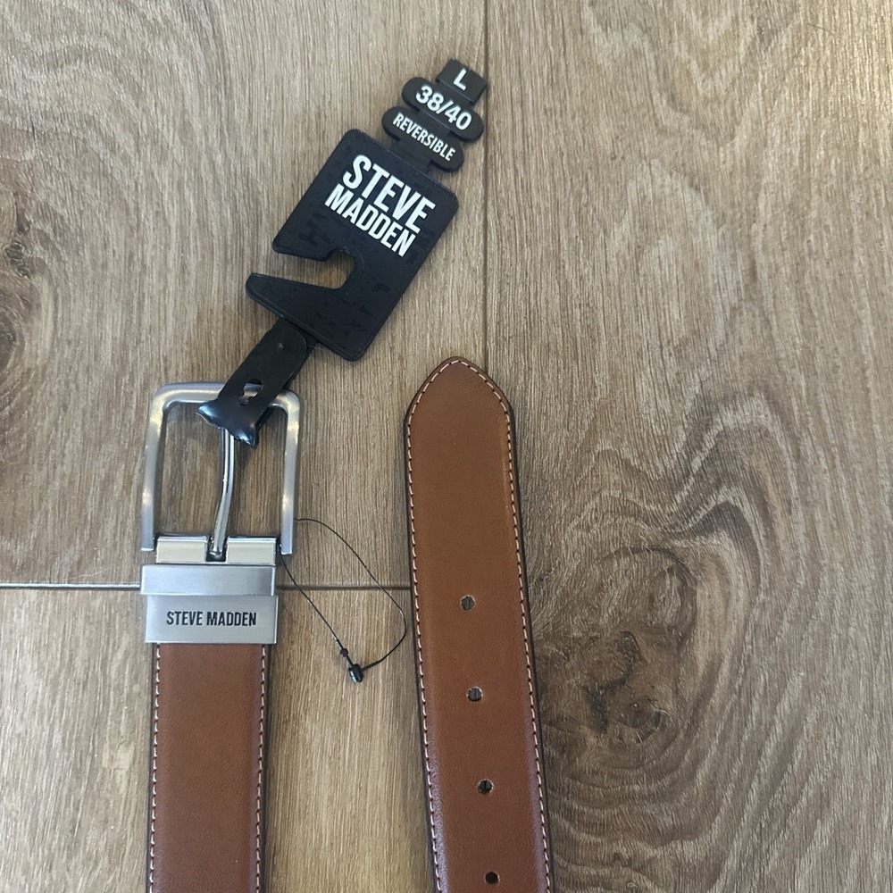 Steve Madden MEN'S Reversible BELT SIZE (L 38/40) Black/Brown Silver Buckle - Picture 3 of 5